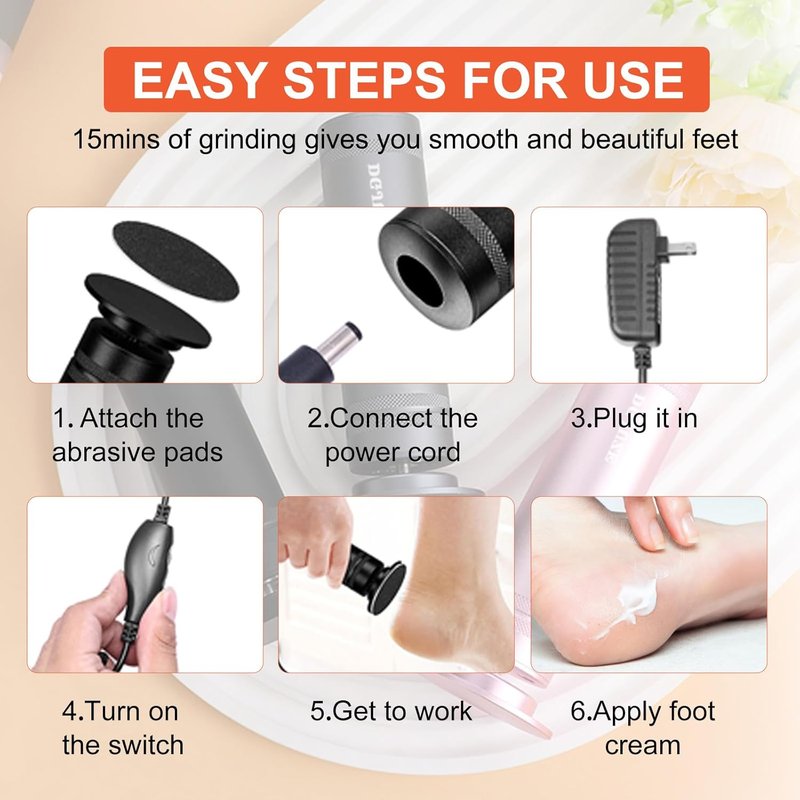 PowerPro Electric Foot Callus Remover - 36W Heavy Duty Metal Grinder for Smooth Feet | 60 Sandpaper Pads Included