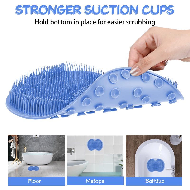Shower Foot Scrubber, Wall Mounted Bath Massage Pad, Back Scrubber Back with Non Slip Suction Cups to Improve Circulation, Soothe Achy Feet (Grey+Blue)