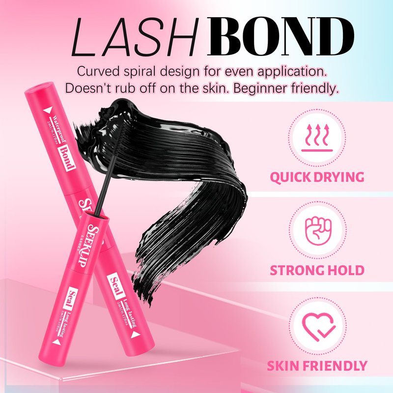 Lash Cluster Glue Waterproof Black Bond and Seal Eyelashes Glue Long Lasting Lash Glue for Eyelash Clusters 72 Hours Gentle Cluster Lashes Glue Frost Protection Lash Bond and Seal (Black,10ml)