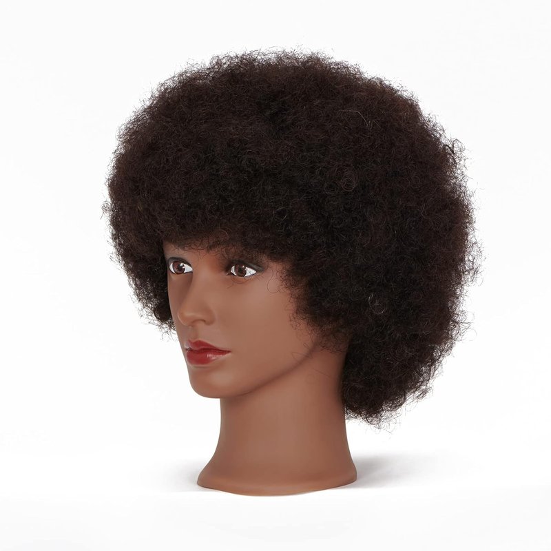 African American Mannequin Head - 100% Human Hair Cosmetology Afro Styling & Braiding Practice | Includes Clamp Holder