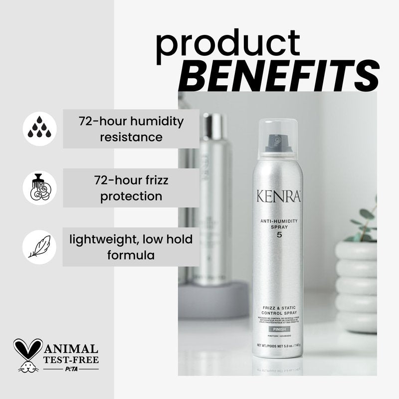 Kenra Professional Anti-Humidity Spray 5 | Frizz & Static Control Spray |72-Hour Humidity Resistance & Protection | Lightweight, Low Hold Formula | Thermal Protection | 5oz