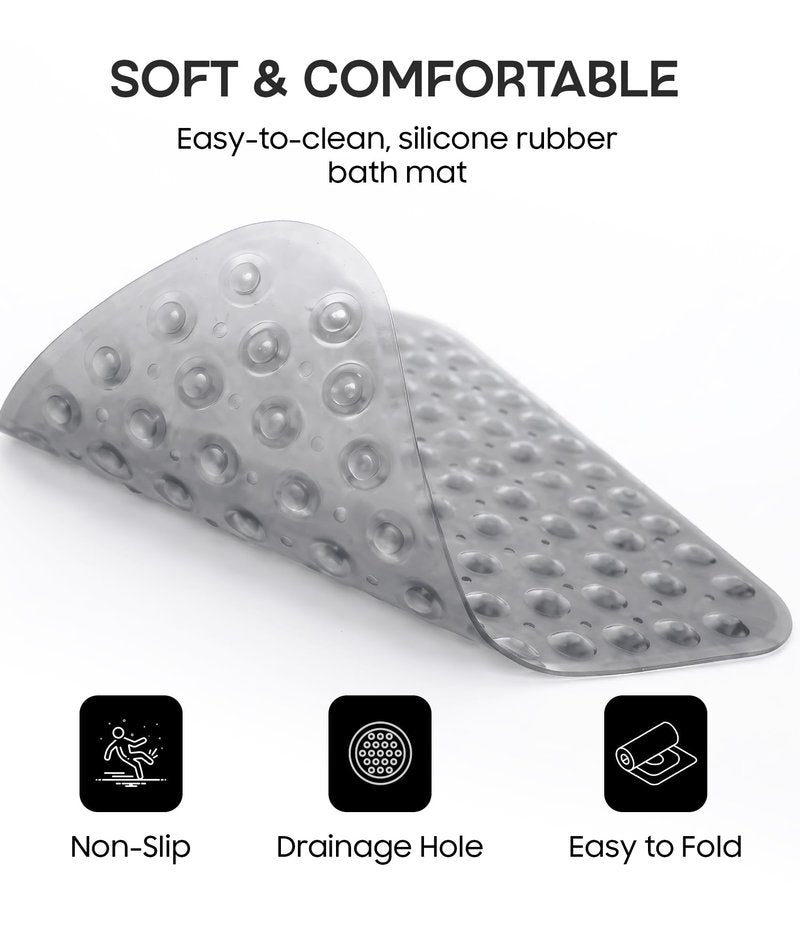 ADOV Corner Shower Mat Non Slip, 21x21 inch Curved Shower Mats for Inside Shower, Anti-Slip Bath Mat with Strong Suction Cup, Drain Holes, Machine Washable, Ideal for the Elderly (Grey)
