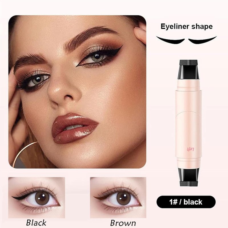 2 Pack Wing Eyeliner Stamp,Cat Eye Eyeliner Stencil Set,Waterpoof Smudge Proof Natural Liquid Eyeliner Stamp,Long-Lasting Foldable Eye Stencil Makeup Tool for Beginners(Black+Brown)