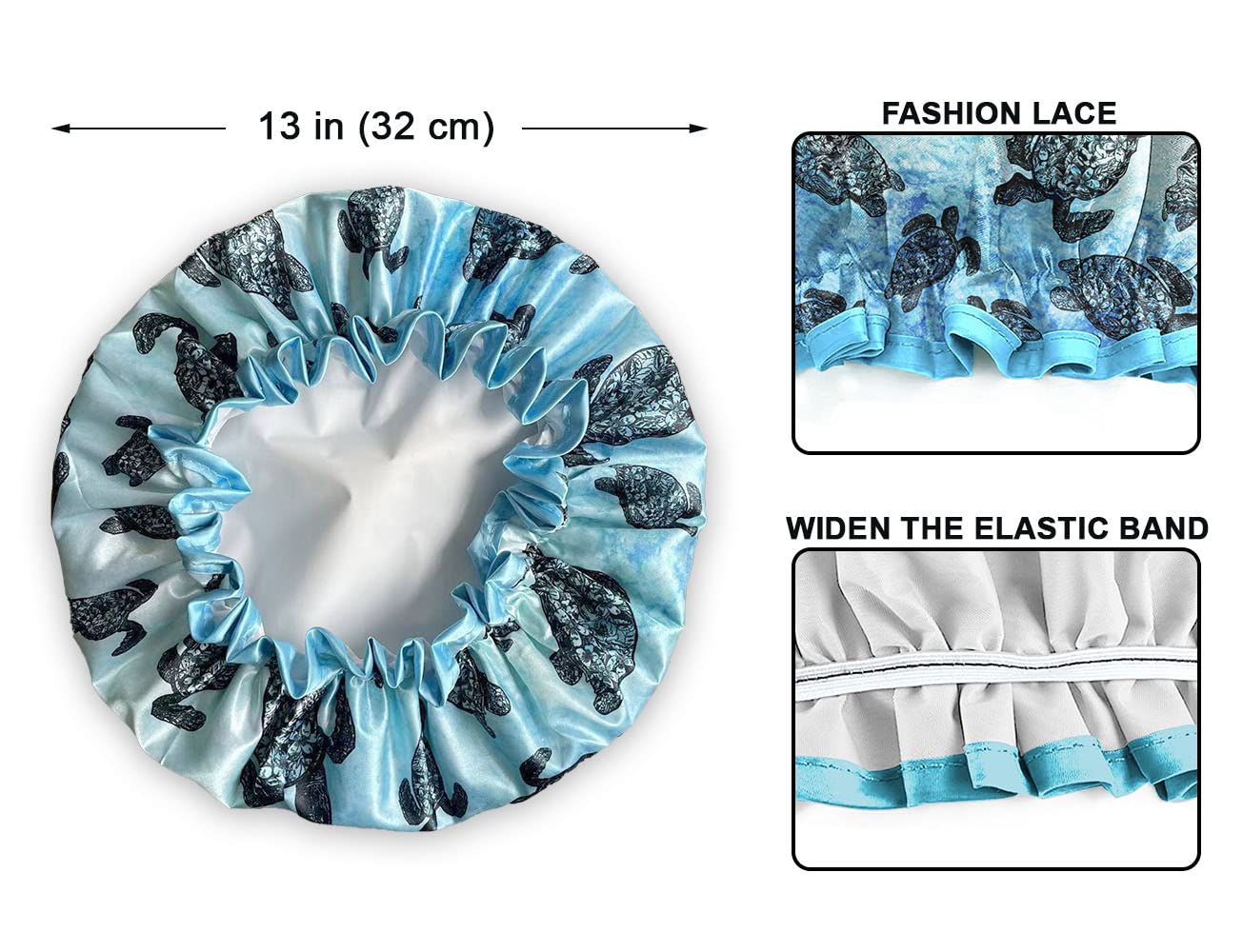 WIRESTER Elastic Reusable Bathing Hair Cap, Waterproof Shower Cap, Fashion Bath Cap for Women Girls - Blue Ocean Sea Turtles
