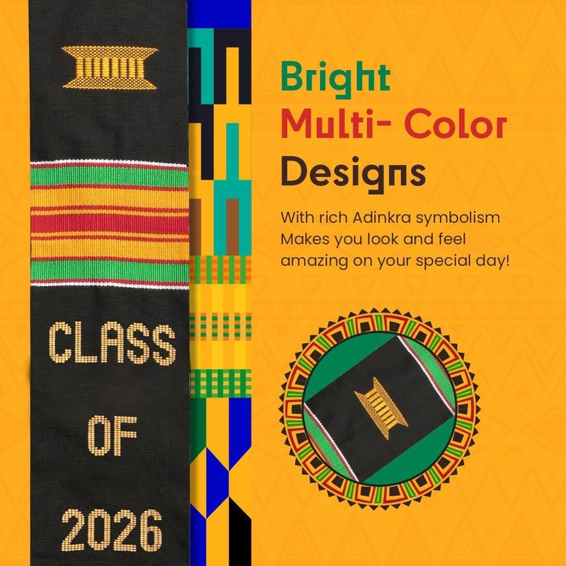 Kwabla's Kente Graduation Stole - Celebrate Culture with Class of 2026 Design | Unique African Stole