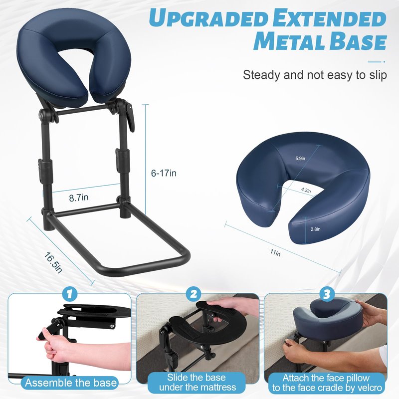 HoMove Massage Headrest for Bed, Adjustable Massage Face Cradle at Home, Portable Bed Massage Head Holder, Massage Table Head Rest for Salon Spa, Face Down Pillow After Eye Surgery, Blue