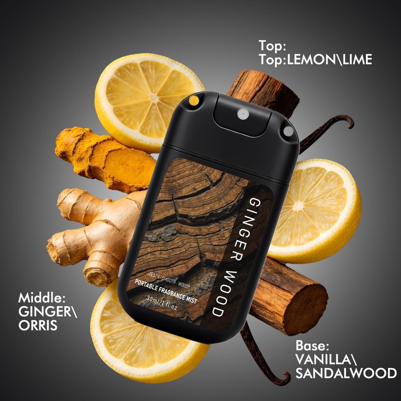 AQUA BLANCE Travel Size Body Spray for Men, Card-Style Portable Refreshing Spray with Hook, 3 Pack Each 1.0 fl oz-Spiced Amber, Citrus Moss, Ginger Wood