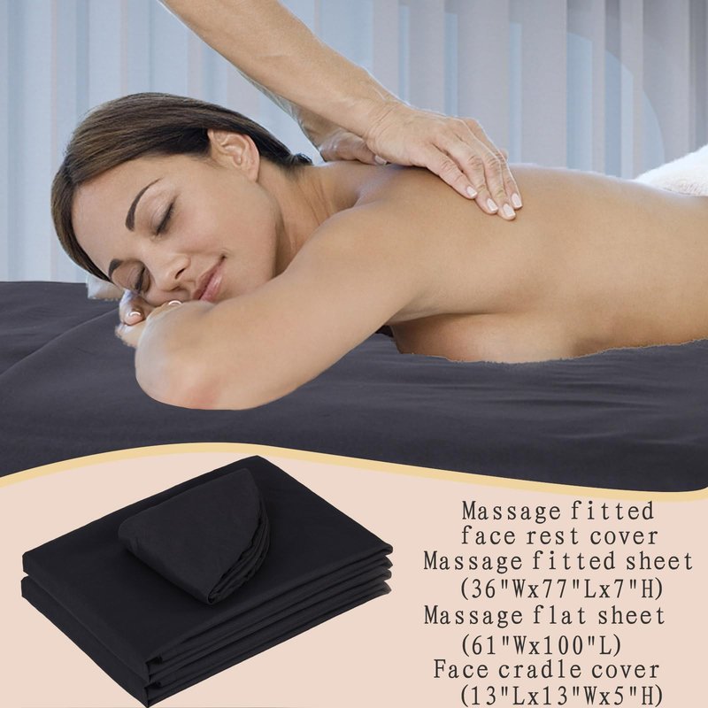 MRJ Soft 3 Piece Set Microfiber Massage Sheet Set,for Massage Tables,Includes Massage Flat Sheet,Massage Fitted Sheet and Face Rest Cover,Black
