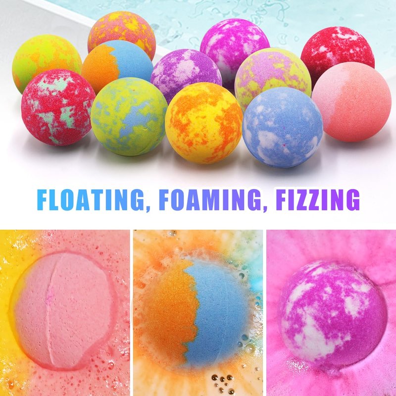 Bath Bombs for Girls with Toys Inside, Kids Bath Bombs with Jewelry Inside, 12 Pcs Natural Bubble Bath Set for Skin Moisturizing, Birthday Christmas Easter Gifts for 4 5 6 7 8 Year Old
