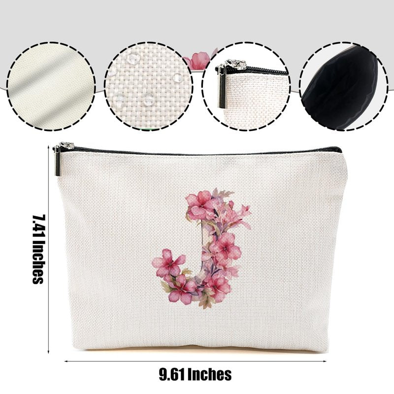DHKG Initial Makeup Bag Personalized Cosmetic Bag Monogrammed Gifts for Women Sister Mom Teacher Travel Organizer Zipper Pouch Teacher Gifts Mothers Day Birthday Bridal Shower Gifts, Pink Letter J