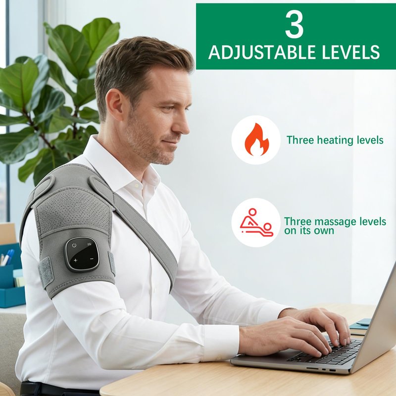 Hewelth Triple Method Shoulder Massager, with Heat Compression & Vibration, Triple Therapy Shoulder Massager for Shoulder Pain Relief and Muscle Relaxation