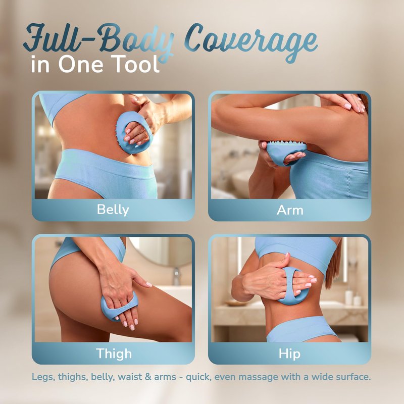 SILKLE Cellulite Massage Tool & Lymphatic Drainage Massager - Silicone Anti Cellulite Massage Brush for Body Sculpting with Ergonomic Handle - Cellulite Remover for Legs, Thighs and Belly - Blue