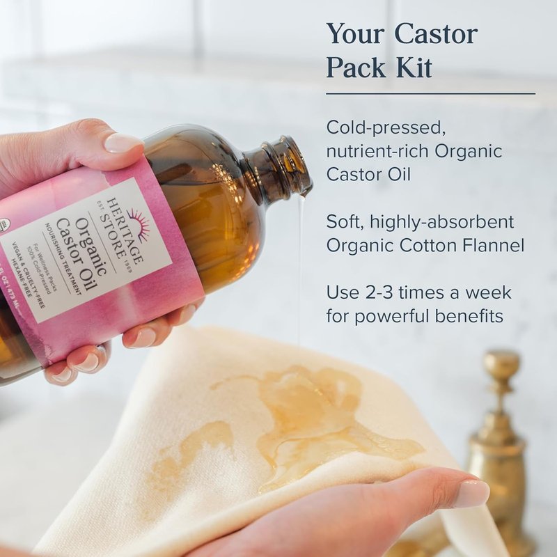 Organic Castor Oil Pack Wrap - Cold Pressed Castor Oil & Organic Cotton Flannel | 16oz, 13x15 in. Size