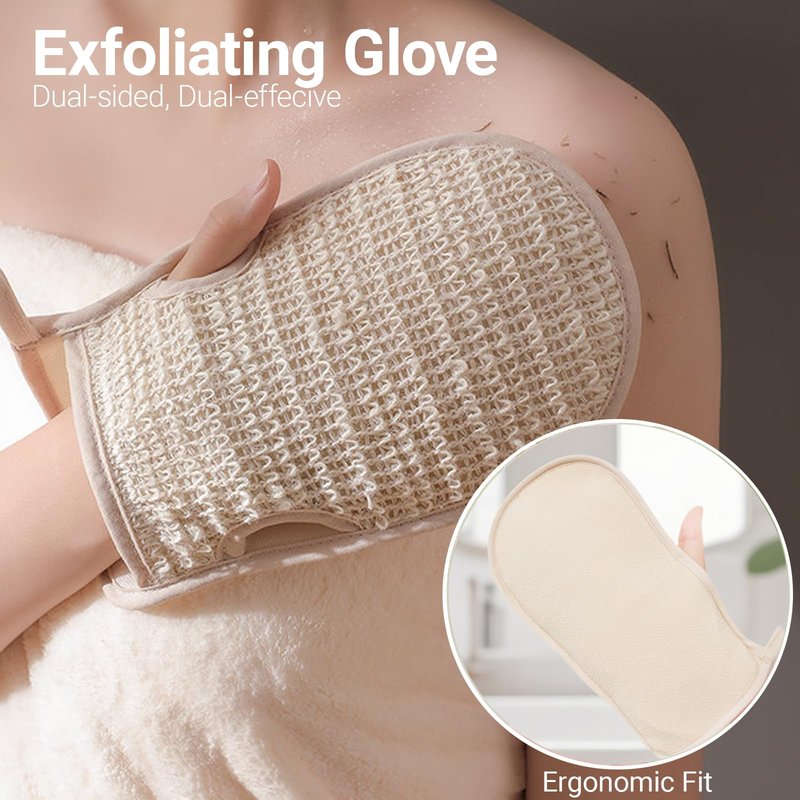 3 Pack Exfoliating Body Scrubber Set – Shower Gloves, Natural Back Scrubber Strap & Bath Pouf Sponge – Jute Cotton Blend Wash Mitt for Full Body Shower Routine & Daily Skin Care