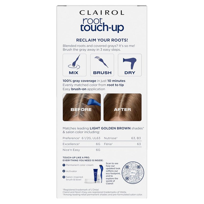 Clairol Root Touch-Up by Nice'n Easy Permanent Hair Dye, 6G Light Golden Brown Hair Color | 100% Gray Coverage | Easy Brush Application | Matches Professional Salon Shades | Pack of 2