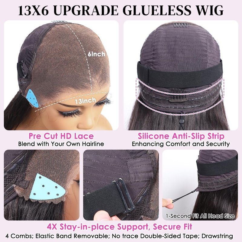 Pizazz 13x6 HD Lace Front Wig - Human Hair, Pre-Plucked & Bleached, 200 Density, Straight, Glueless Design | Ear-to-Ear Frontal