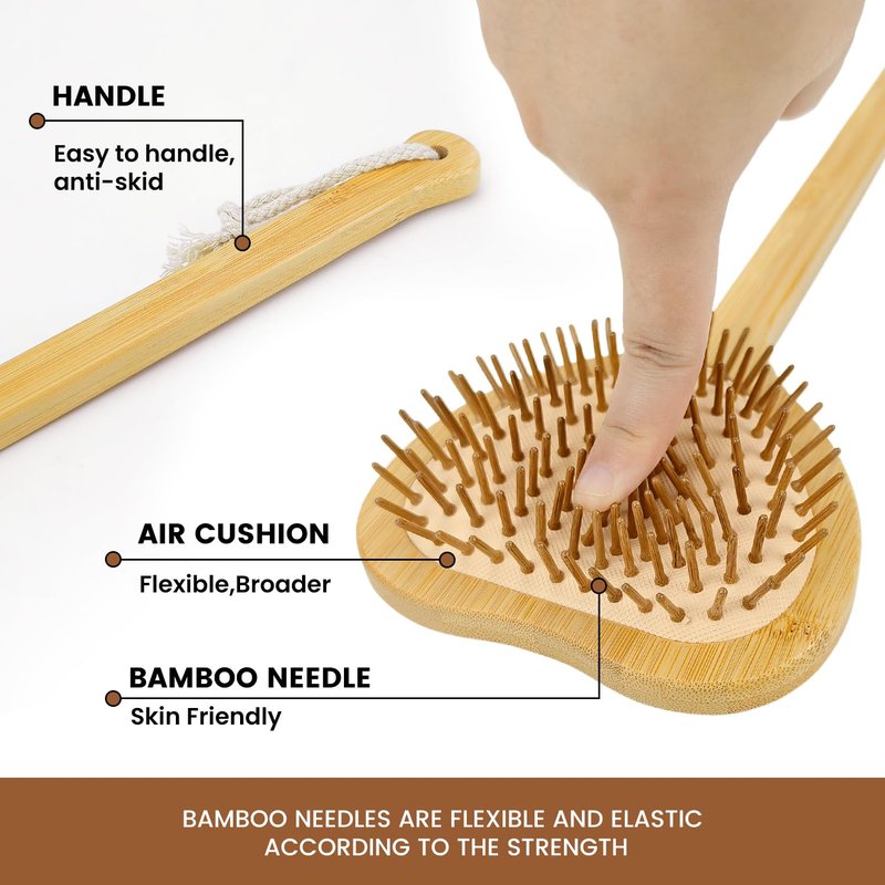 15.75" Heart-Shaped Bamboo Back Scratcher with Airbag Cushion – Elastic & Gentle on Skin, Relieves Itching & Massages Back, Shoulders, Legs, Suitable for Women ,Men & Adults (A-Pure Wood Color)