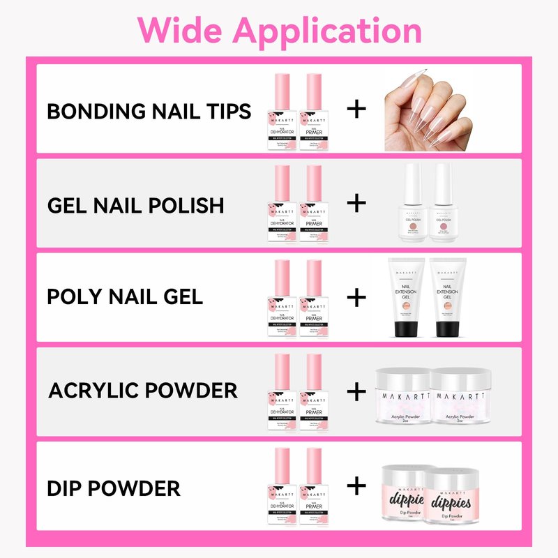 Makartt Nail Dehydrator and Primer Set: Acid Free Air Dry Nail Prep Dehydrate and Hema Free Nail Primer Professional Long-lasting for Acrylic Nails Powder UV Gel Polish(15ML/0.5 oz)