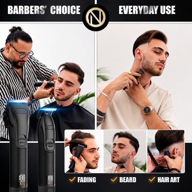 Novah® Professional Hair Clippers - Cordless Barber Clipper & Trimmer Set for Men's Haircuts | Fade Kit