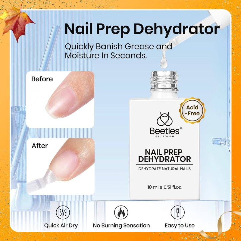 Beetles 2Pcs 15ml Base and Top Coat Set - Upgrade No Wipe Extra Glossy Gel Top Coat Finish & 15ml Nail Dehydrator and Primer - Acid Free & Hema-Free Natural Prep Dehydrate and Bond Primer