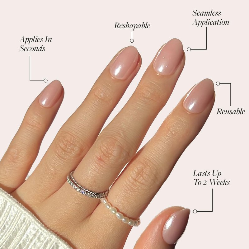 Glamnetic Press On Nails - Pinch Me | Short Oval Blush Pink Fake Nails with Glossy Finish | 15 Sizes - 30 Nail Kit with Glue