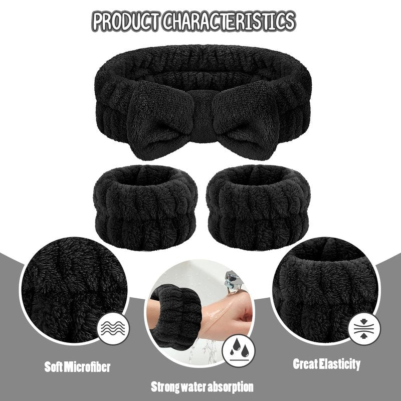 CERETIA Face Washing Headband and Wristband Set of 3, Microfiber Spa Wristbands and Headband for Women, Absorbent Wristbands for Washing Face, Wrist Scrunchies for Skin Care, Hair Accessories