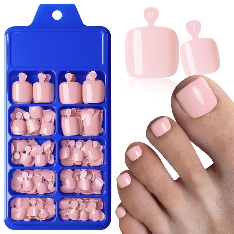 Dark Nude Press-On Toenails for Women - 144pc Square Fake Toenail Kit with Glue Tabs