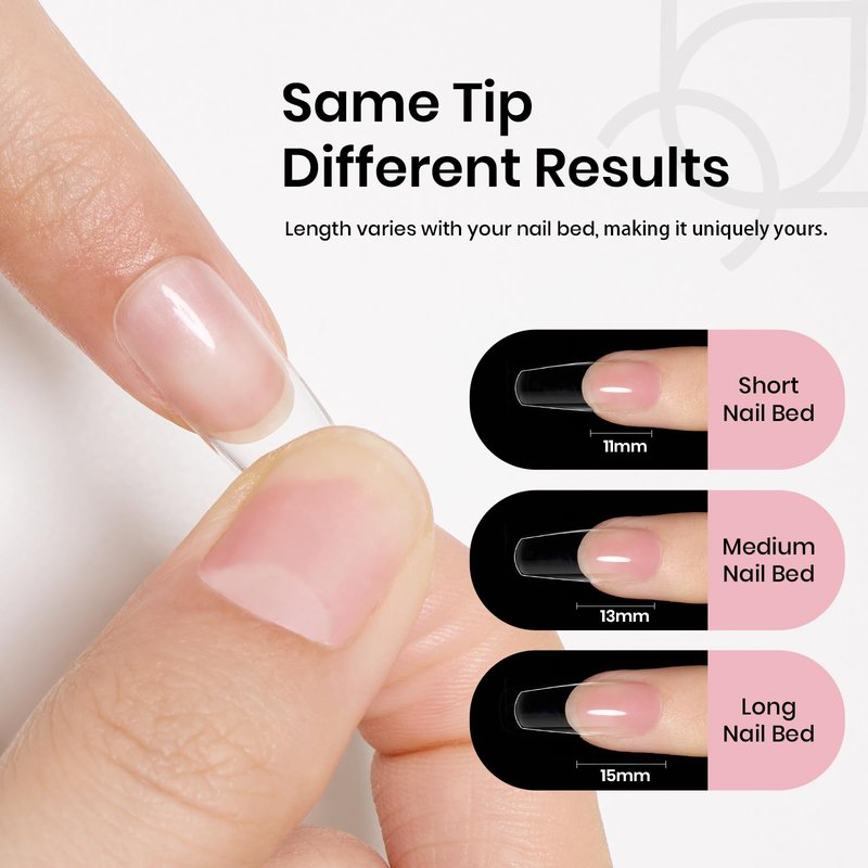 Beetles Gel Nail Kit Medium Coffin with Nail Dehydrator and Primer, 576Pcs Half Matte Etch-X Gel Tips Solid Glue Mini Lamp Acrylic False Tips Easy DIY Extension Set Gift for Women