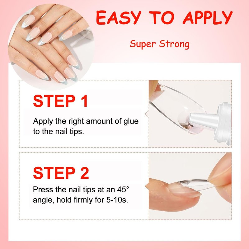 Nail Glue,Super Strong Nail Glue for Press on Nails,Nail Glue Remover Glue for False Nail Tips Long Lasting Acrylic Nail Adhesive Professional Nail Tip Glue Press On Nail Tips