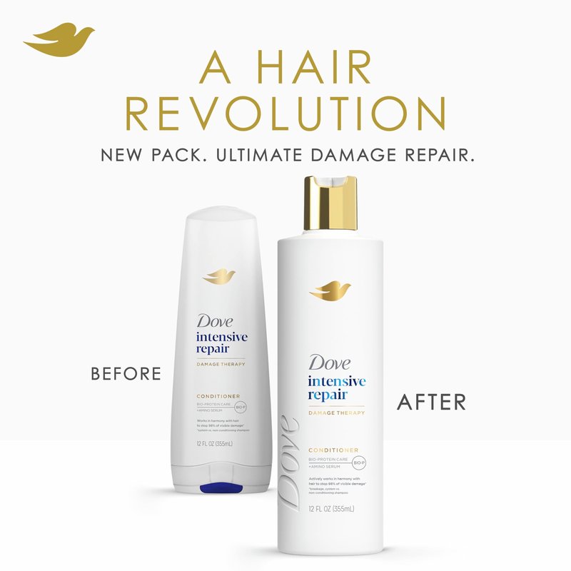 Dove Conditioner Intensive Repair for Damaged Hair Bio-Protein Care Technology and Amino Serum 12 oz,(Pack of 8)