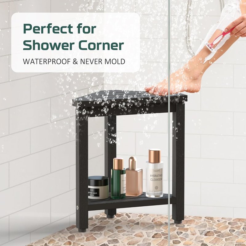 Regine Switzerland Shower Stool - 14in Waterproof Corner Bench with Storage Shelf | Ideal for Shaving Legs