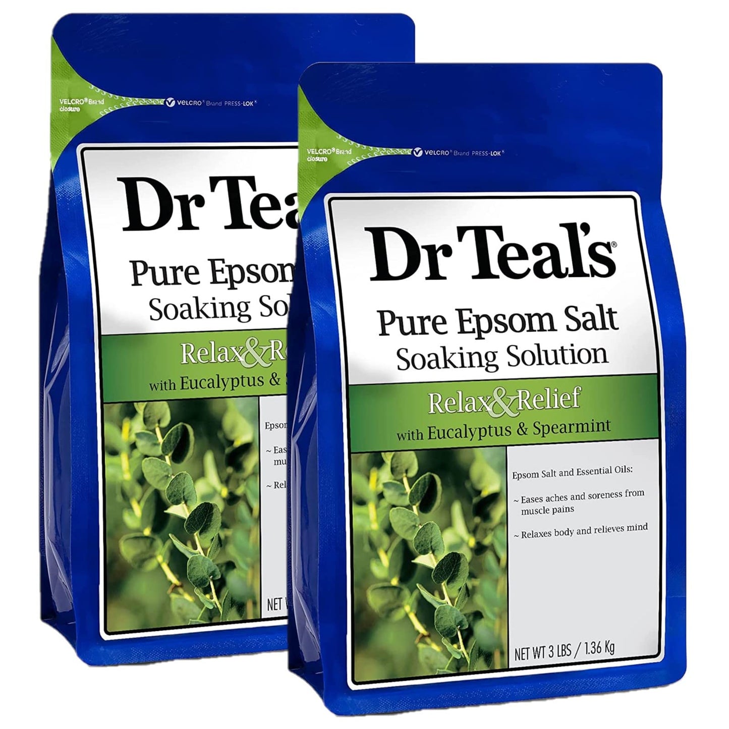 Dr. Teals Relax & Relief Eucalyptus & Spearmint Soaking Solution Gift Set (2 Pack, 3lbs ea.) - Essential Oils & Pure Epsom Salt Ease Aches & Soreness - Relax Your Mind & Relieve Daily Stress at Home