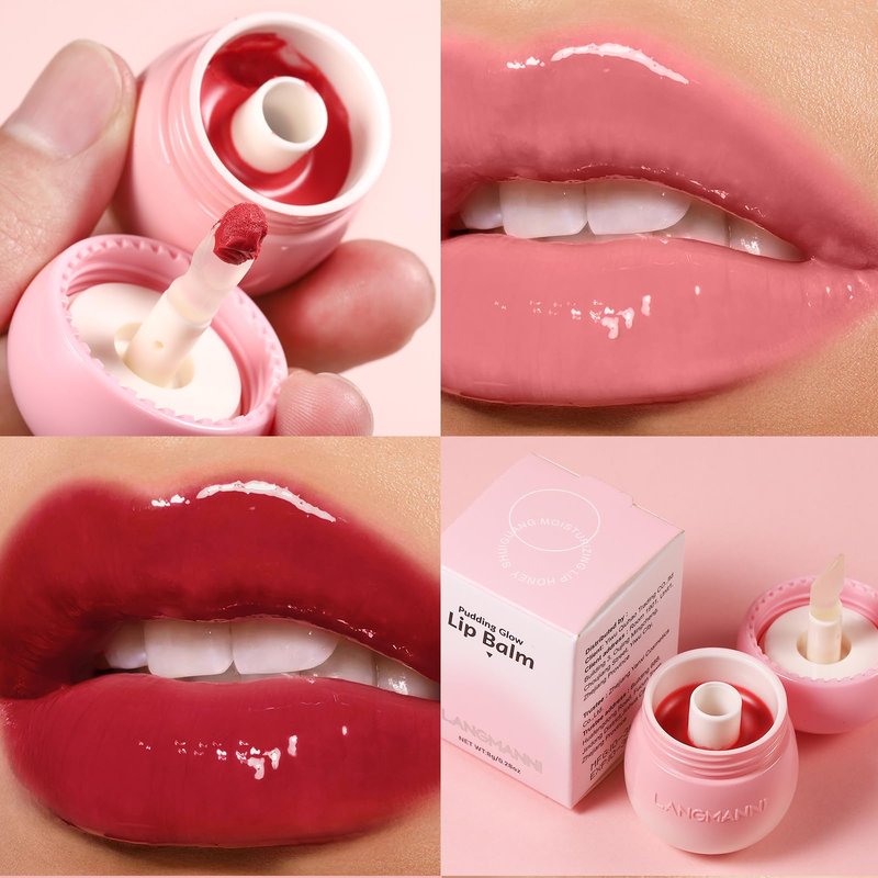 LANGMANNI Pudding Glow Lip Balm | Velvet-Smooth Lip Gloss for Nourished, Glowing Lips | Hydrating, Non-Sticky Glossy Tinted Lip Balm Makeup 0.28 Oz (#5+#6, 2)