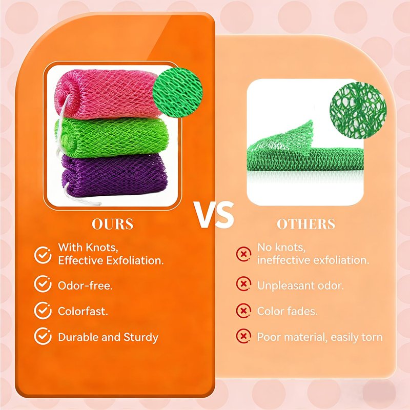 African Net Sponge Authentic, Bath Sponge Exfoliating Net Sponge Washcloth Body Scrubber, Bath Accessories for Women, 3 PCS