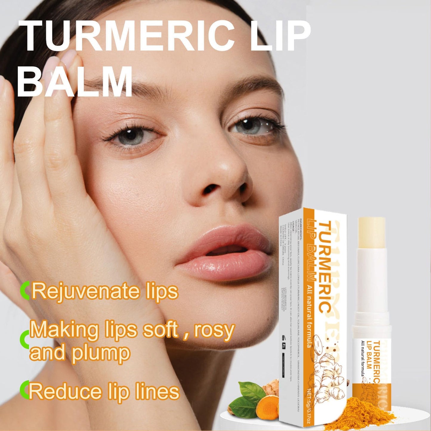 ARCHIDATE 2Pcs Turmeric Lip Balm for Dark Lips, Natural Turmeric Moisturizing Lip Balm for Smokers, Long-Lasting Moisturize Nourishes Softens Dry Chapped Dull Lips, Leaves Lips Looking Soft and Supple