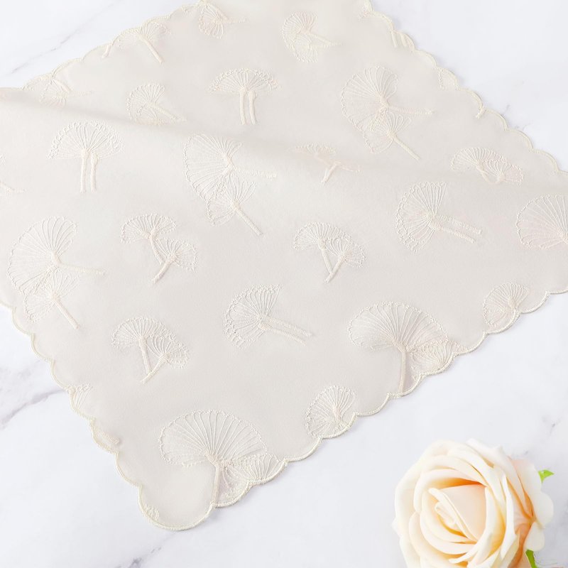DoreenBeads Women's Cotton Handkerchiefs Dandelion Scalloped Embroidered Ladies Hankies for Wedding Parties 3Pcs