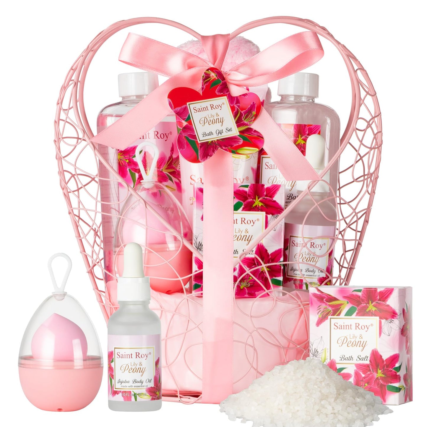 Spa Gift Basket Gifts for Mom Gifts Basket Christmas Gifts for Women Spa Set Lily & Peony Home Spa Set, Beauty Personal Care Set Jojoba Oil, Spa Self Care Kit, Bath Body For Thank You, Birthday