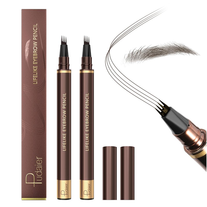 Eyebrow Pencil, 2Pcs Waterproof Microblading Eyebrow Pens, 4 Tip Precise Eye Brow Makeup Pen for Women to Effortlessly Create Hair Like Natural Brows, Non Dry Out and Last All Day