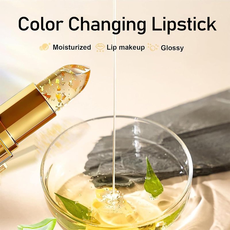 PIN&WEI Color Changing Lipstick, Gold Crystal Ph Lipstick Color Changing, Long Lasting Moisturizing Glossy Shine Lip Gloss, Deep Nourishment