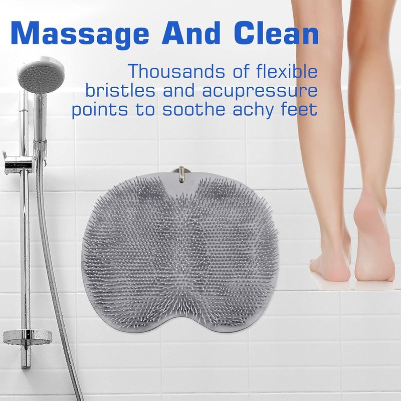 Shower Foot Scrubber Mat - Exfoliating Bath Wash Pad with Suction Cups | Wall-Mounted Design for Men & Women