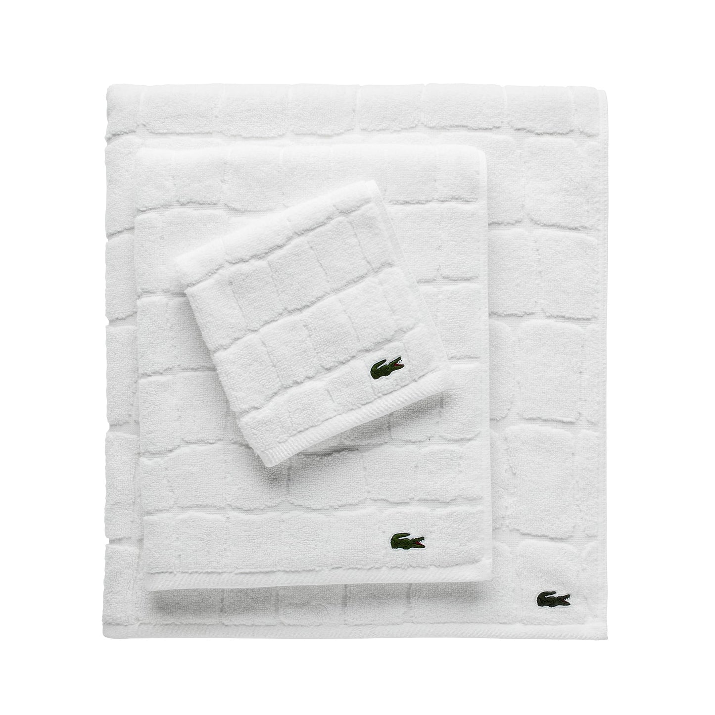 Lacoste Croc Scale 100% Cotton Towels – Highly Absorbent & Quick Drying, Premium Super Soft, White, 2 Bath Towels (30"x56"), 2 Hand Towels (16"x30"), 2 Washcloths (13"x13") 6PC Bath Towel Set