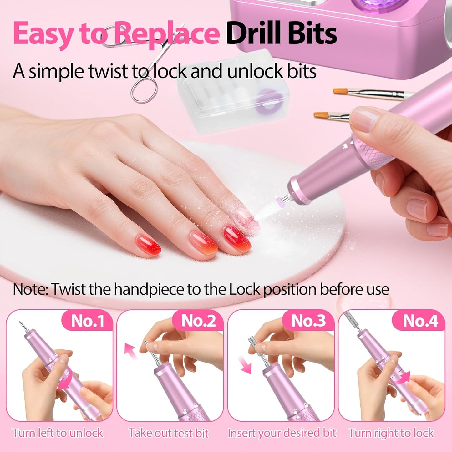 Skiennix Professional Electric Nail Drill E-File Machine - 45,000 RPM, Low Noise & LED Display for Acrylic Gel Nails
