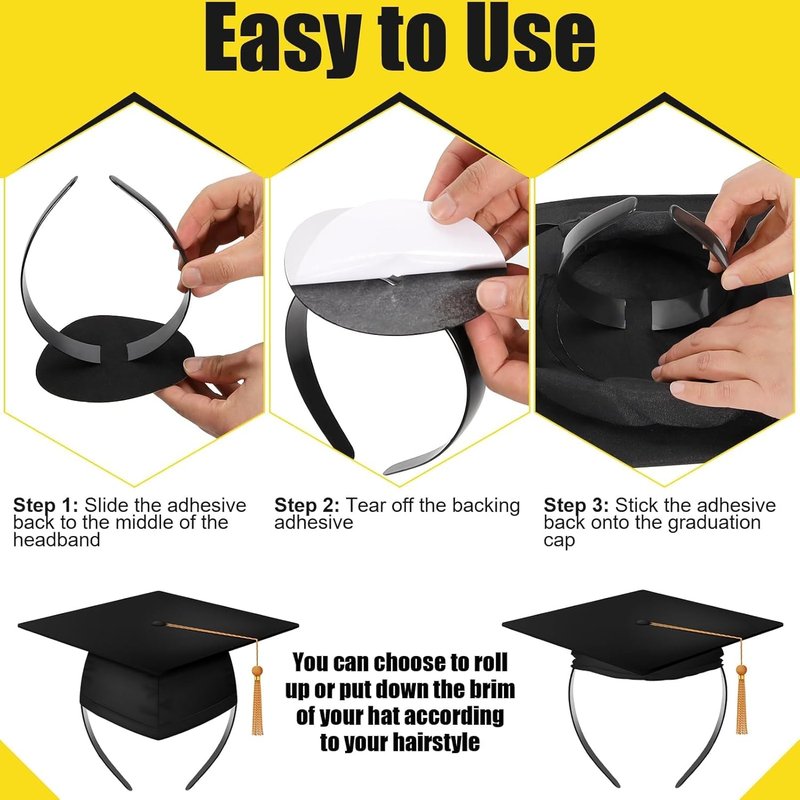 Graduation Cap Headband Set - 2 PCS Adhesive Felt Hair Bands for Graduates | Perfect Hat Accessories