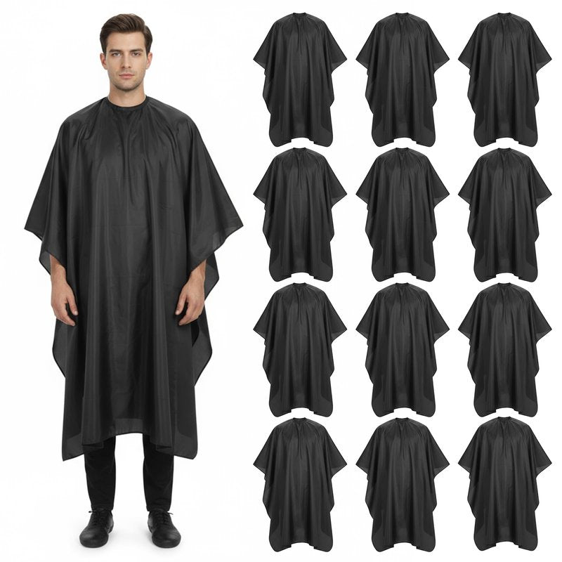 SHENLIU 12 Pcs Black Hair Cape, Large Hair Cutting Salon Cape Waterproof Shampoo Capes with Snap Closure nti Static Barber Client Capes Haircut Apron for Women Men HairStylist and Home Use, 59x47 In