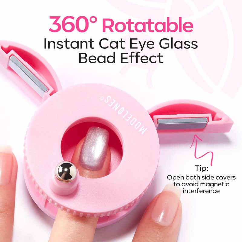 modelones 5D Automatic Nail Magnet for Cateye Gel Polish, Upgraded 3-in-1 Strong 360° Rotating Glass Bead Magnetic Side-Light Nail Magnet for Beginner-Friendly DIY Nail Designs (Magnet Only)
