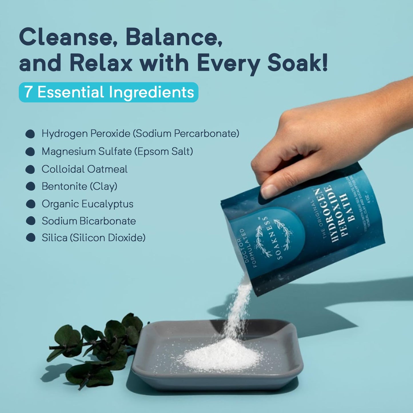 Soakness Hydrogen Peroxide Epsom Salt Bath Soak - USA-Made – Patented Bath Salts, Muscle Recovery, & Skin Detoxification – Magnesium Salts for Bathing - Doctor Formulated Pure Epsom Salt (3-Pack)