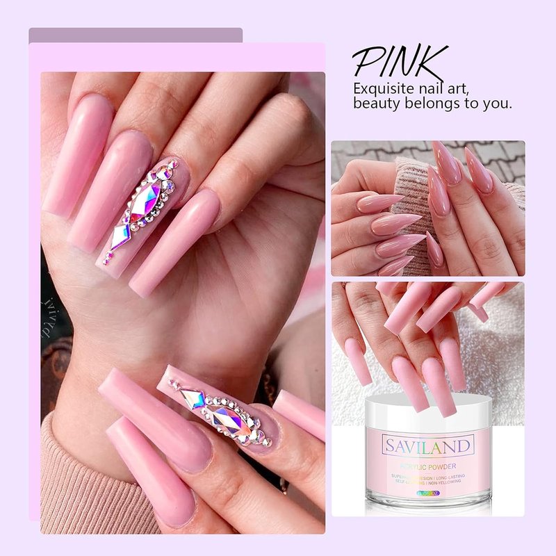 Saviland Pink Acrylic Powder - 30g Professional Colored Nail Polymer for DIY French Manicure & 3D Art