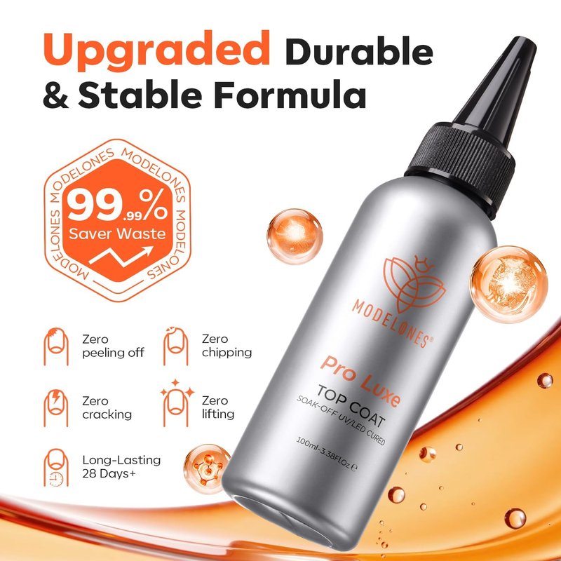 modelones Gel Top Coat, 100ml No Wipe Extra Glossy Gel Nail Polish Long-Lasting High Gloss Bulk Salon Grade Top Coat Refill Clear Nail Polish, for Nail Techs, Manicure Stores & DIY