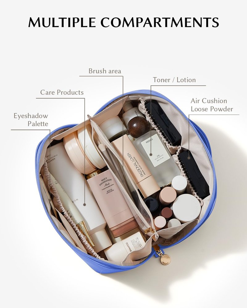 EACHY Travel Makeup Bag, Cosmetic Bag for Women, Waterproof Toiletry Bag with Handle, Large Capacity Makeup Organizer with Brush Compartment for Vacation & Everyday Use