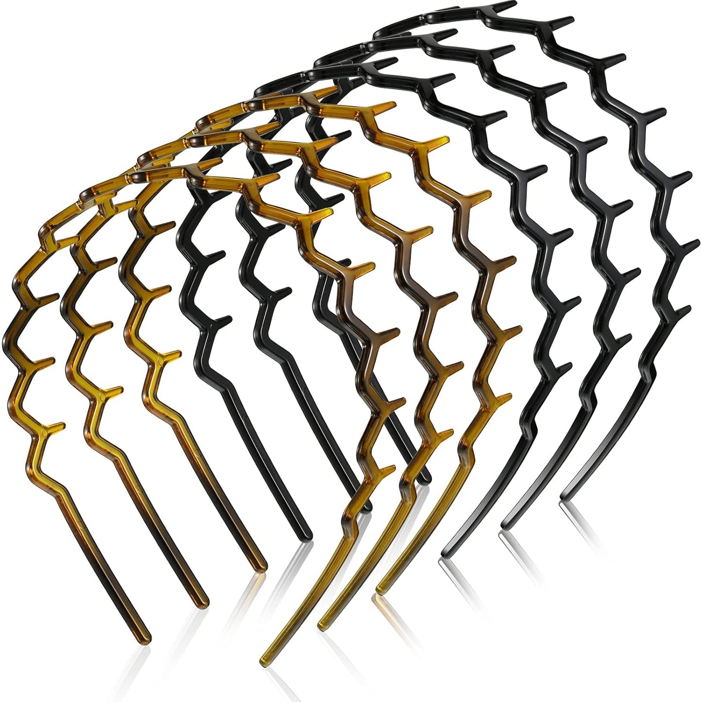 Zigzag Headbands for Women - Non-Slip Wavy Plastic Comb - 6 Pieces | Black & Brown